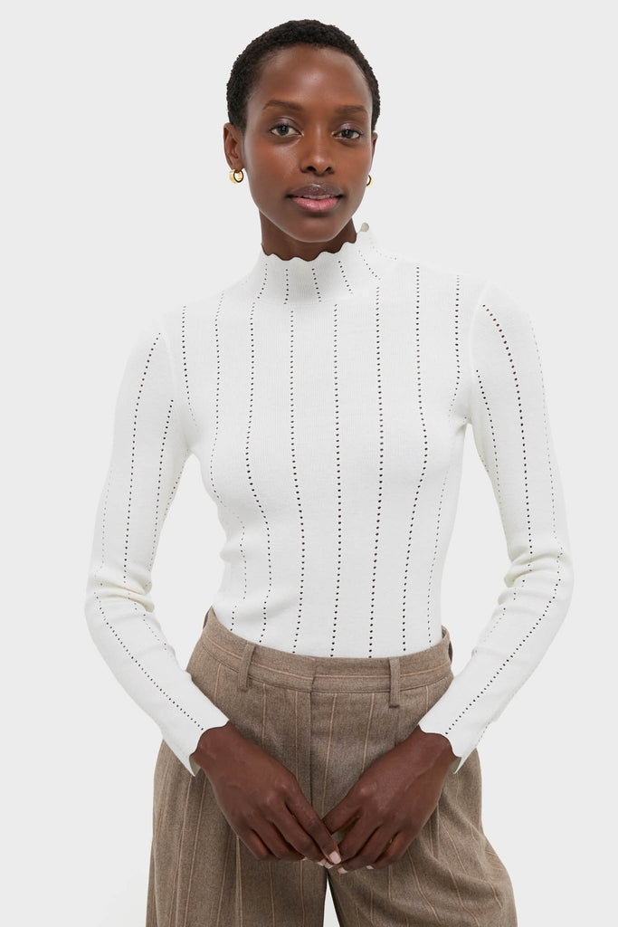 White Pointelle Knit Allen Turtleneck | Pomander Place