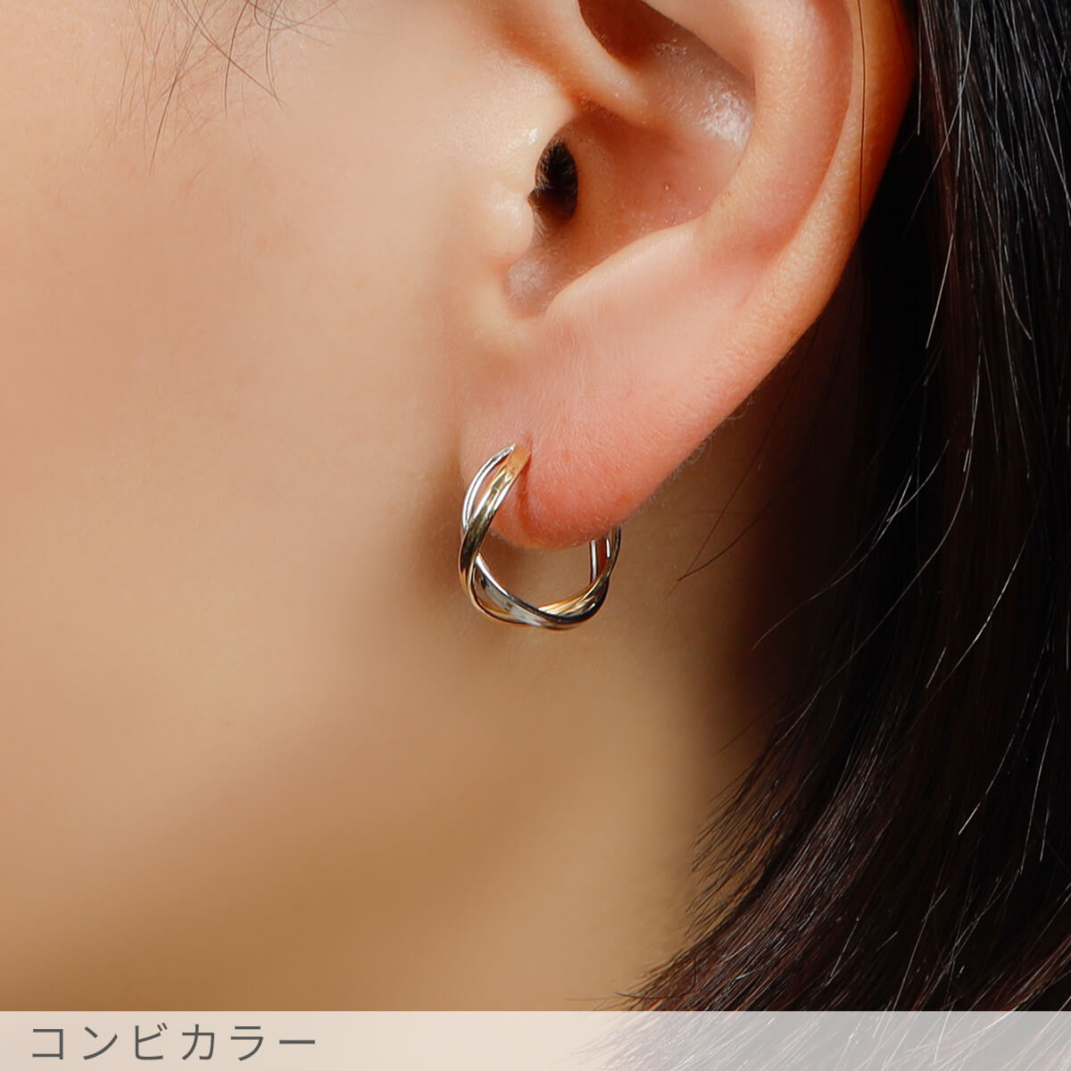 楽天市場】【即納可】 地金 フープ ピアス クロス コンビカラー 18金