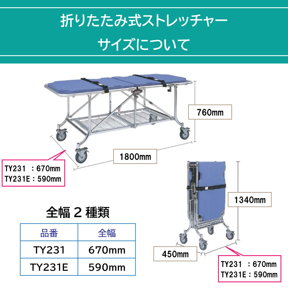 楽天市場】折りたたみ式ストレッチャー TY231 1台 日進医療器 01-6550