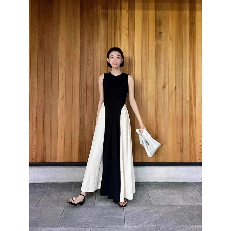 楽天市場】バイカラーノースリーブワンピース コントラストカラー