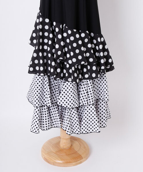 フラメンコ 1段フリルペチコート ブラック×ホワイト水玉 フラメンコ 1