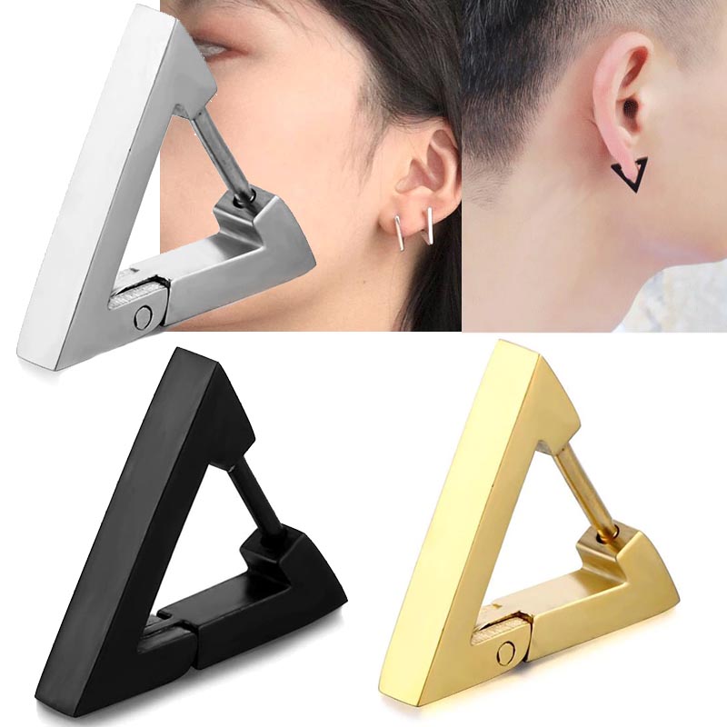 楽天市場】トライアングルフープピアス 1個販売 ブラック ゴールド