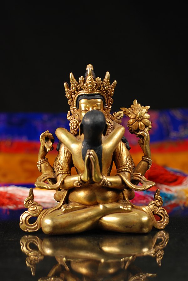 楽天市場】四臂観音菩薩（歓喜仏）銅造 鍍金 彫金仕上げ 一点もの