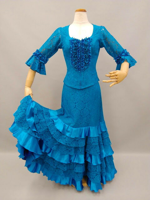 楽天市場】フラメンコ衣装 ツーピース 全9色 無地レース ブラウス