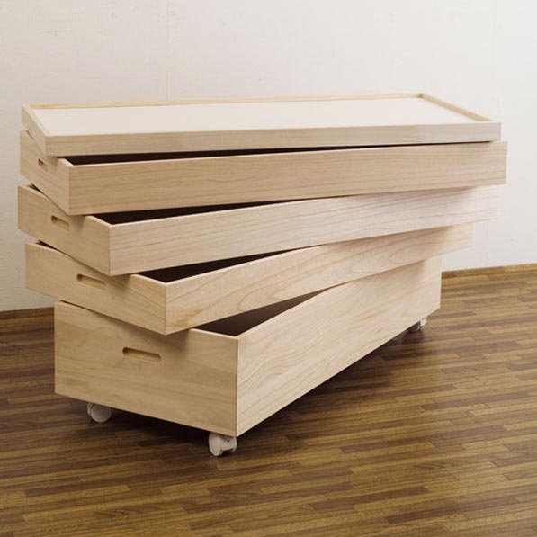 楽天市場】桐スタッキング収納ボックス浅3深1 キャスター付き 大川家具