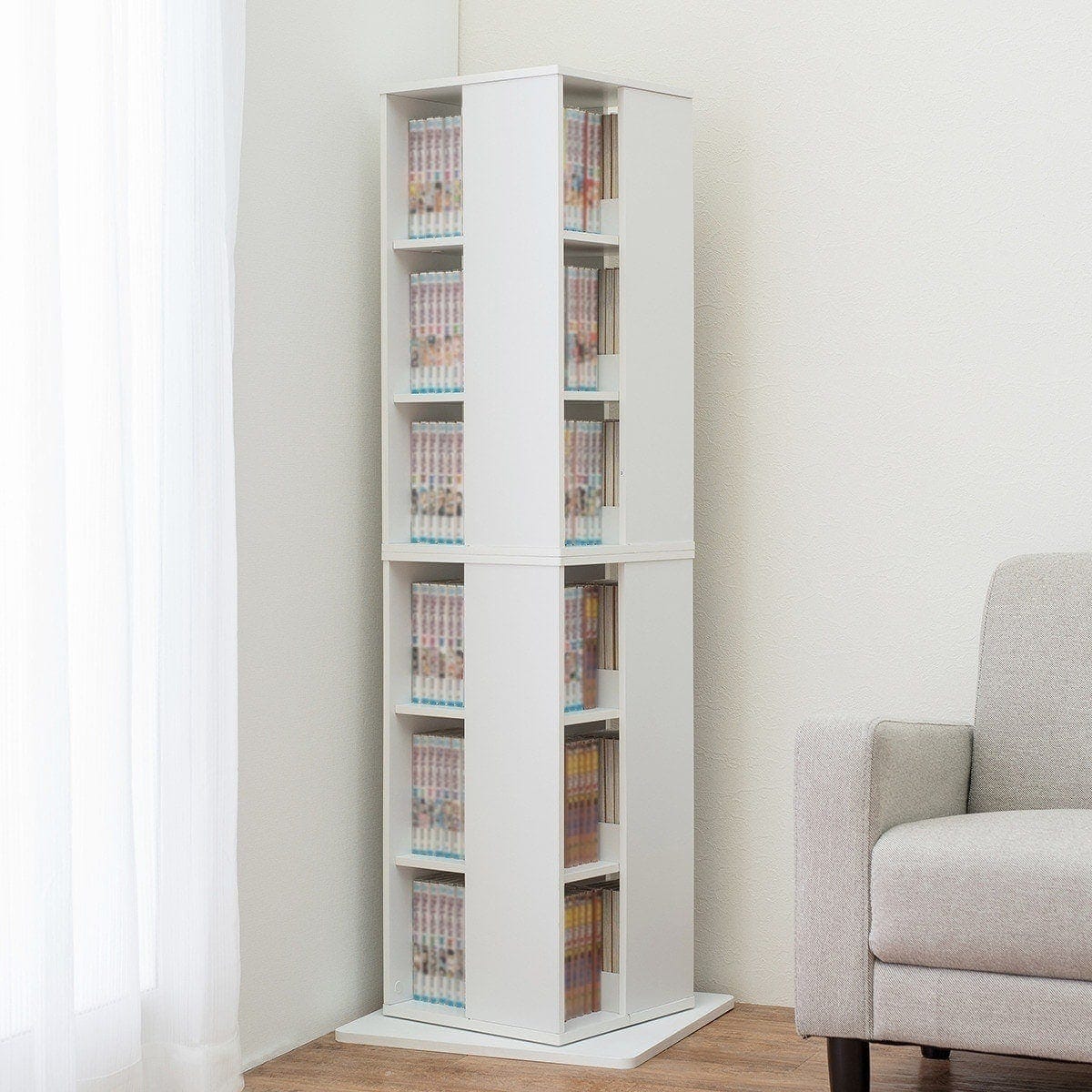 楽天市場】壁付けできる回転式コミックラック6段 （WH） ニトリ