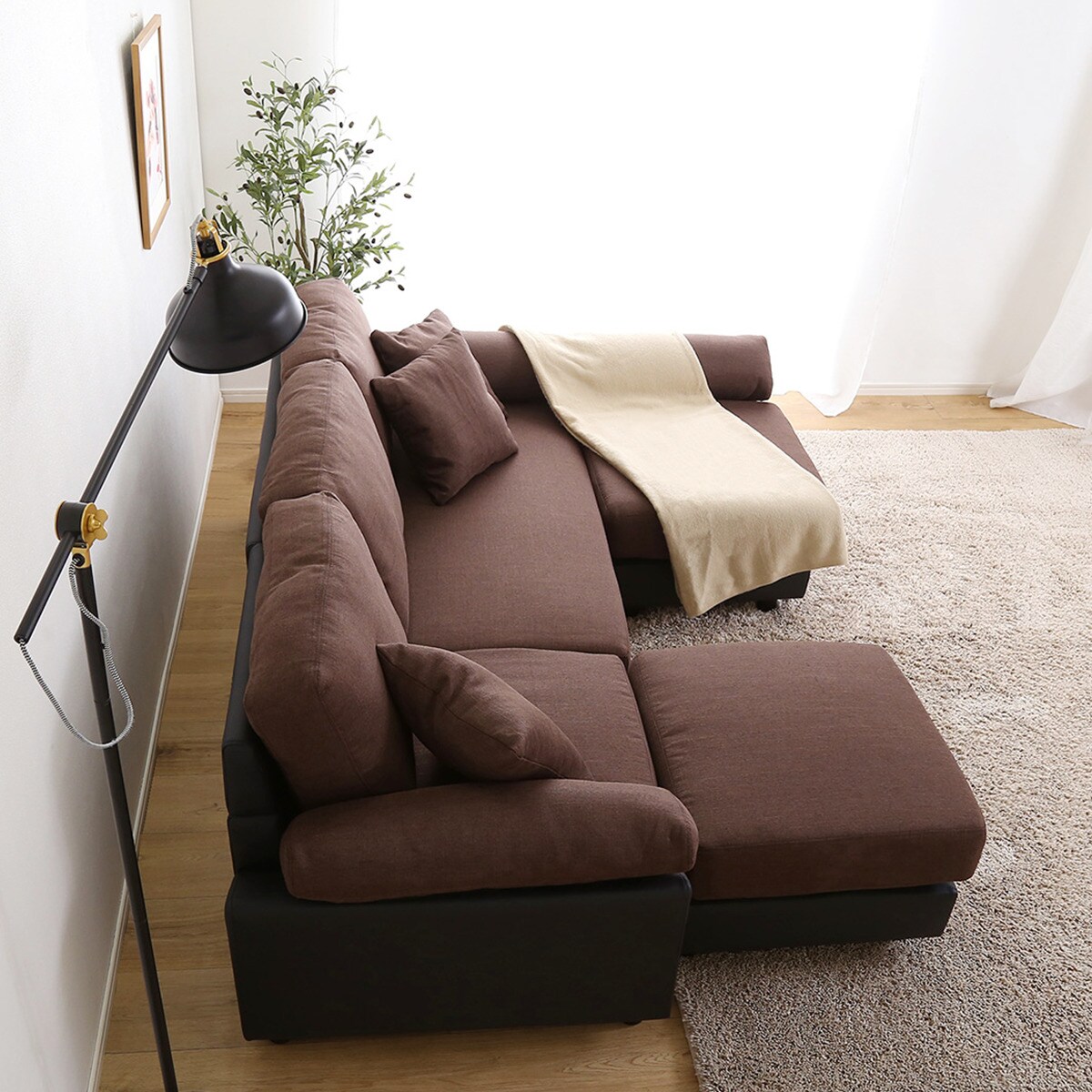 楽天市場】[幅197cm] PVC×布張り5人掛けコーナーカウチソファ (BR/BK