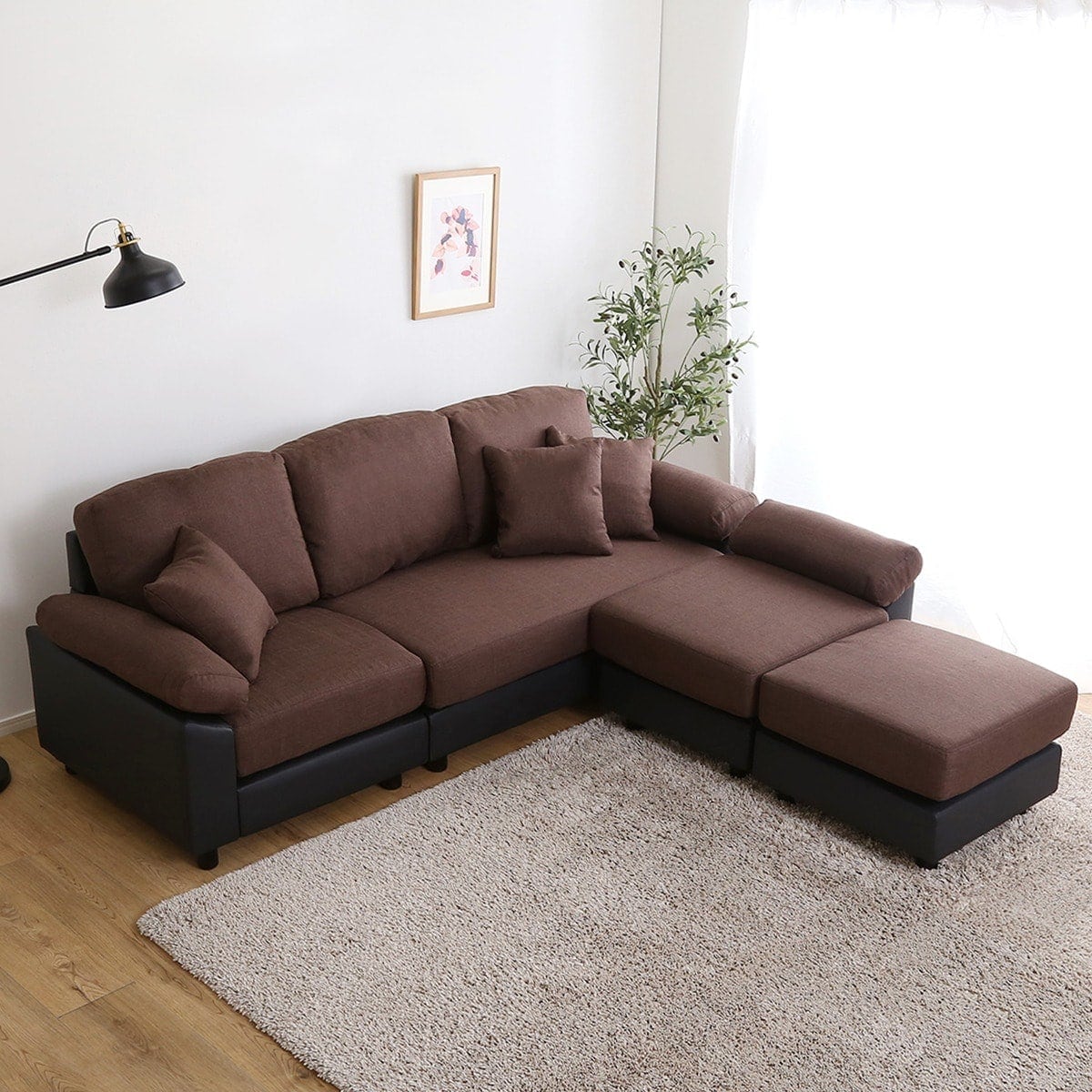 楽天市場】[幅197cm] PVC×布張り5人掛けコーナーカウチソファ (BR/BK