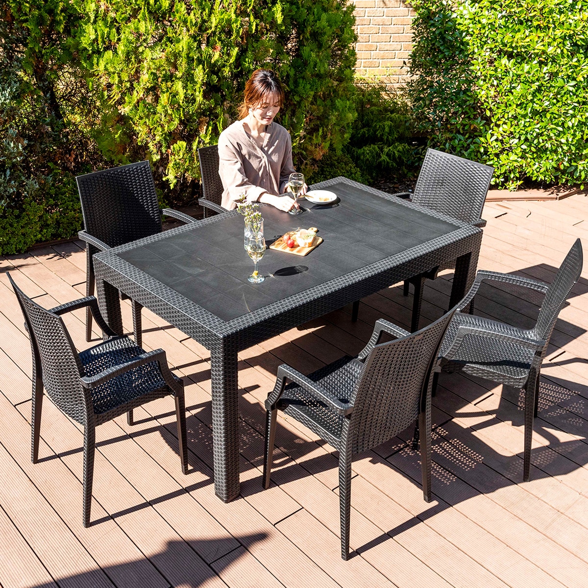 楽天市場】ラタン調ガーデンテーブル+肘付きチェア7点セット （PXY150