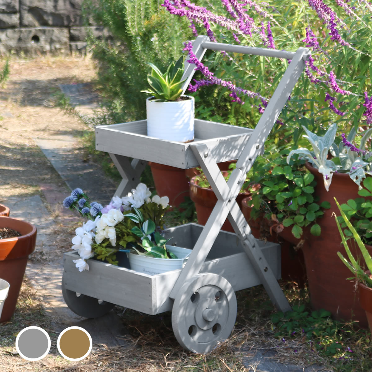 楽天市場】パリのマルシェ風 ワゴン型 木製 プランタースタンド 幅40