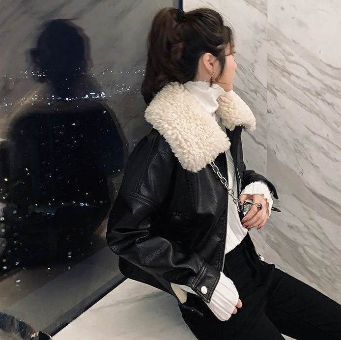 楽天市場】ボア襟 レザー ジャケット アウター 上着 もこもこアウター