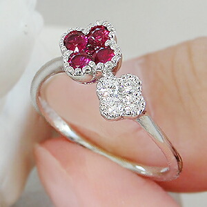 楽天市場】PT900 ルビー ＆ ダイヤモンド フラワーモチーフ リング指輪