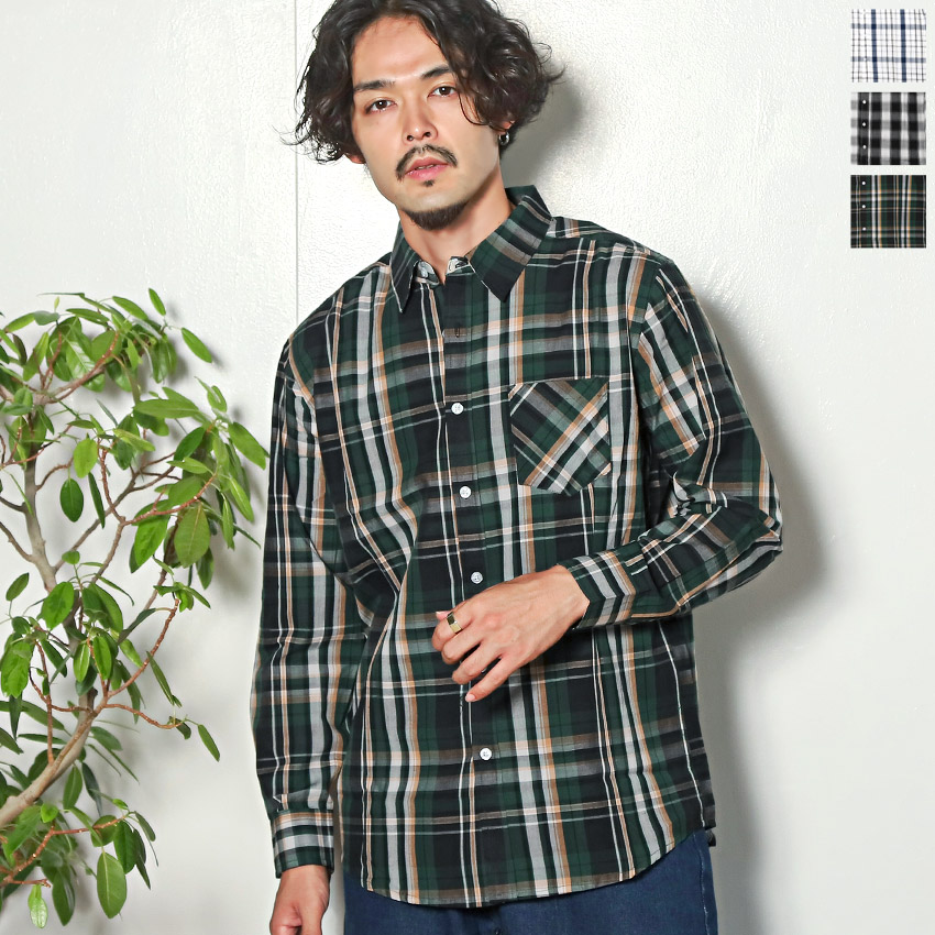 楽天市場】【先染めチェック柄長袖シャツ】メンズシャツ 胸ポケット