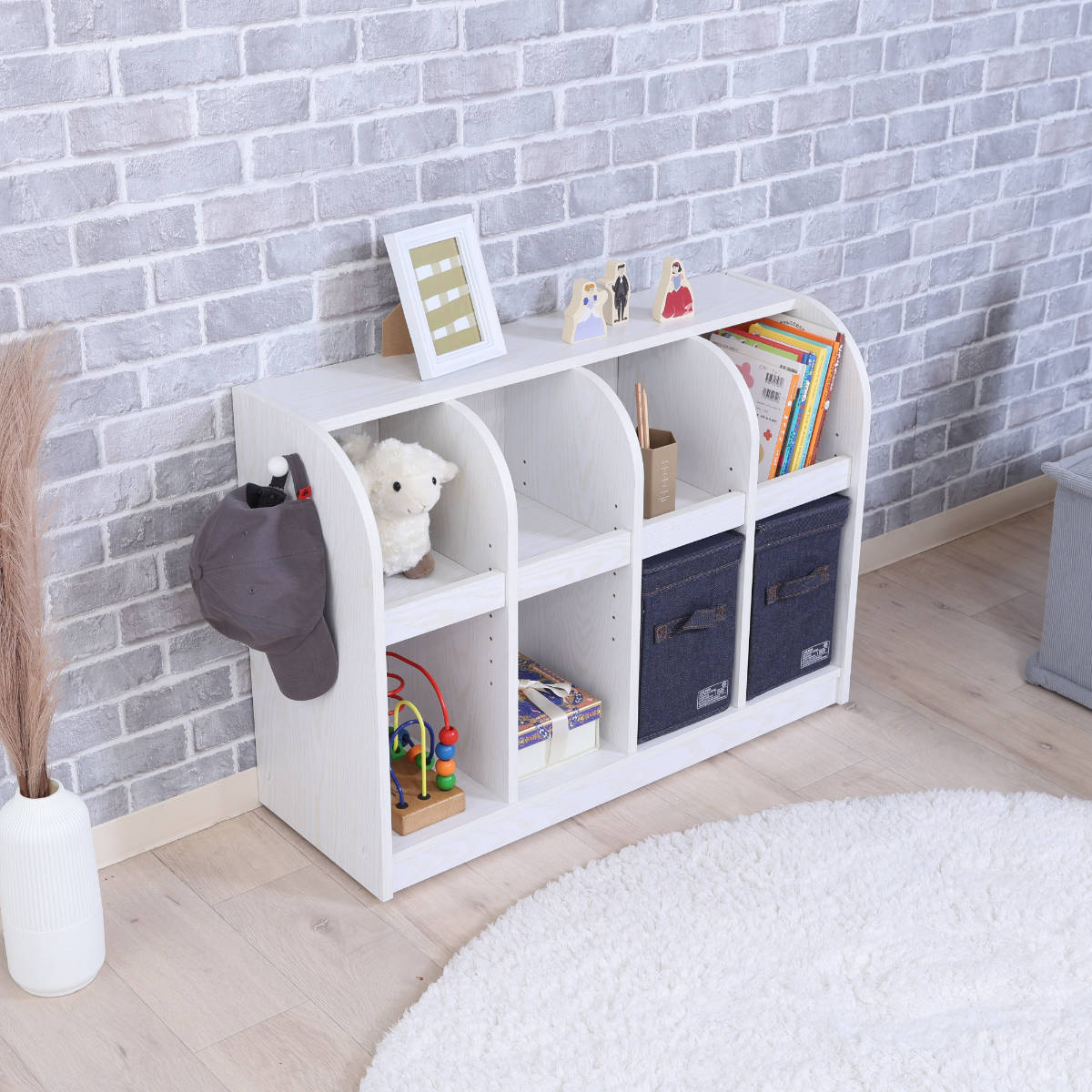 楽天市場】絵本棚 おもちゃ収納 2段収納 幅86.5cm キッズラック
