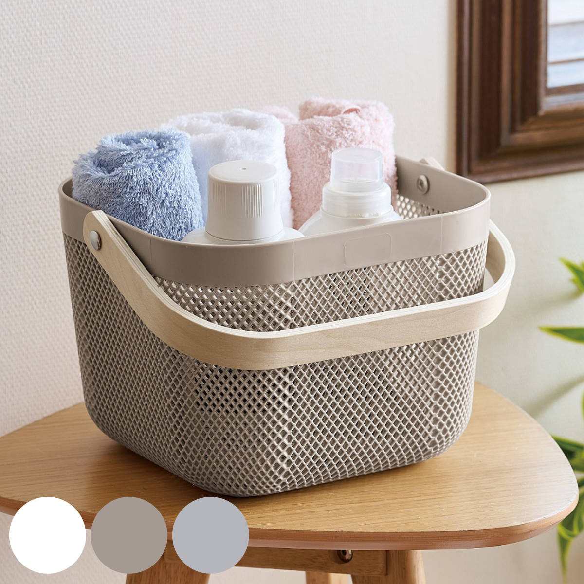 楽天市場】かご 木製 持ち手付き スクエアバスケット 幅24×奥行24×高さ