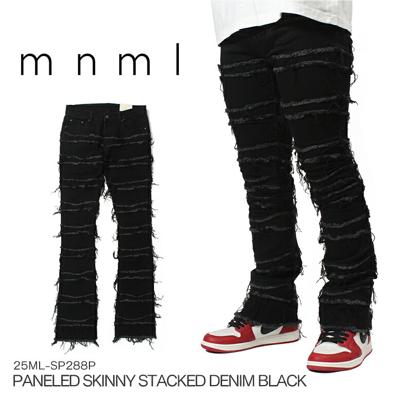 楽天市場】mnml ミニマル X597 PANELED SKINNY STACKED DENIM BLACK