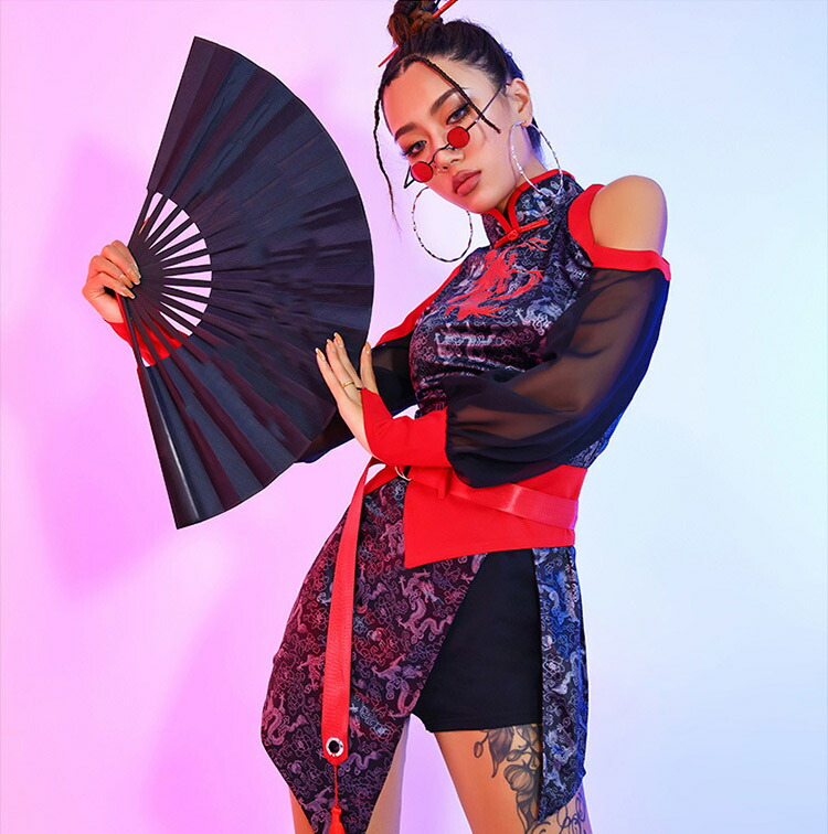 楽天市場】k-pop 衣装 赤 黒 ダンス衣装 レディース セットアップ へそ
