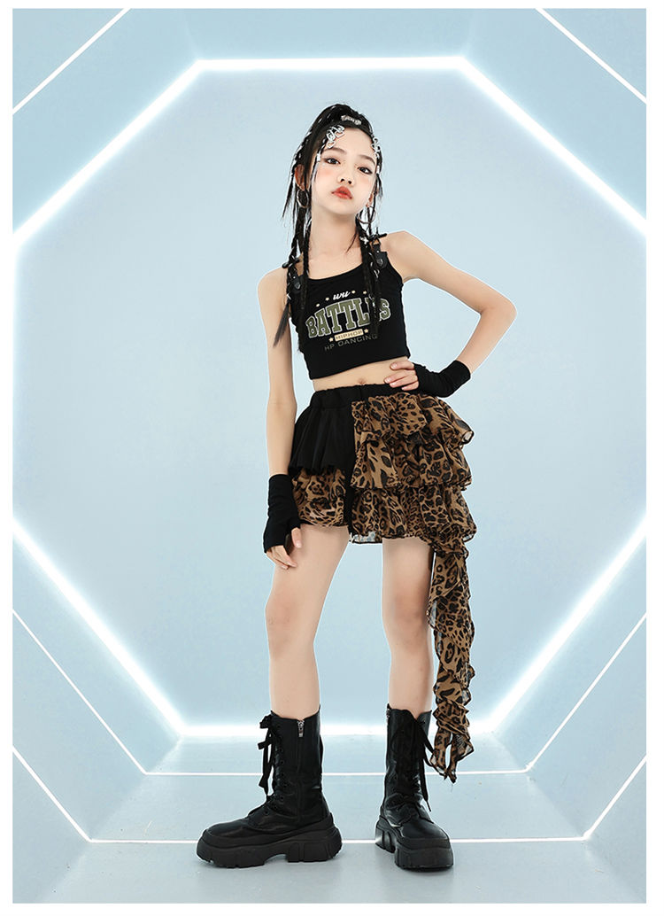 楽天市場】ヒョウ柄 黒 キッズダンス衣装 セットアップ へそ出し