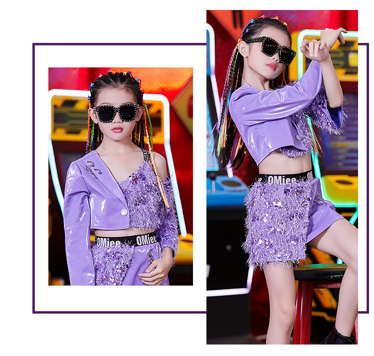 楽天市場】紫 スパンコール キッズダンス衣装 セットアップ k-pop 衣装