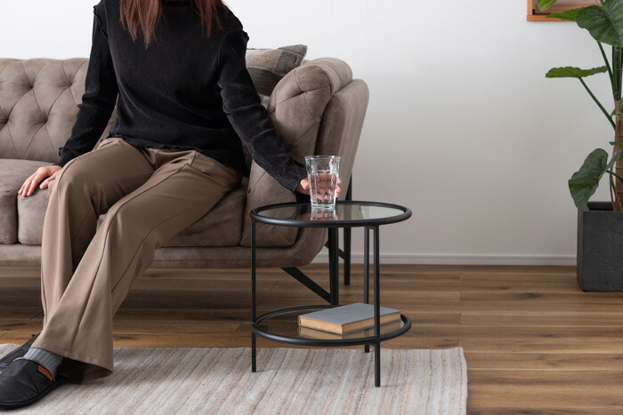 楽天市場】ラウンドガラステーブル2D 幅38cm 高さ38.5cm 2段 アイアン