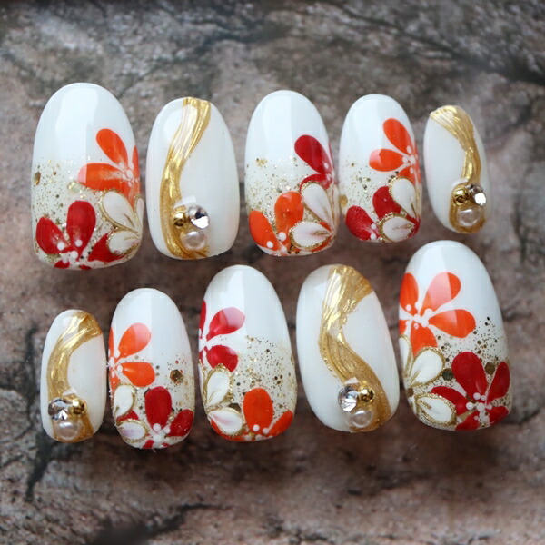 楽天市場】ジェルネイル 成人式 着物 和風 和装 前撮り 白 赤 花柄