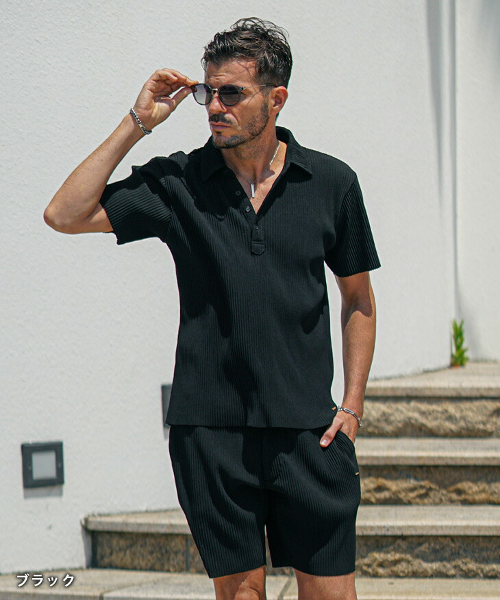 muta MUTAMARINE ブラックポロシャツ＆ショートパンツセットアップ