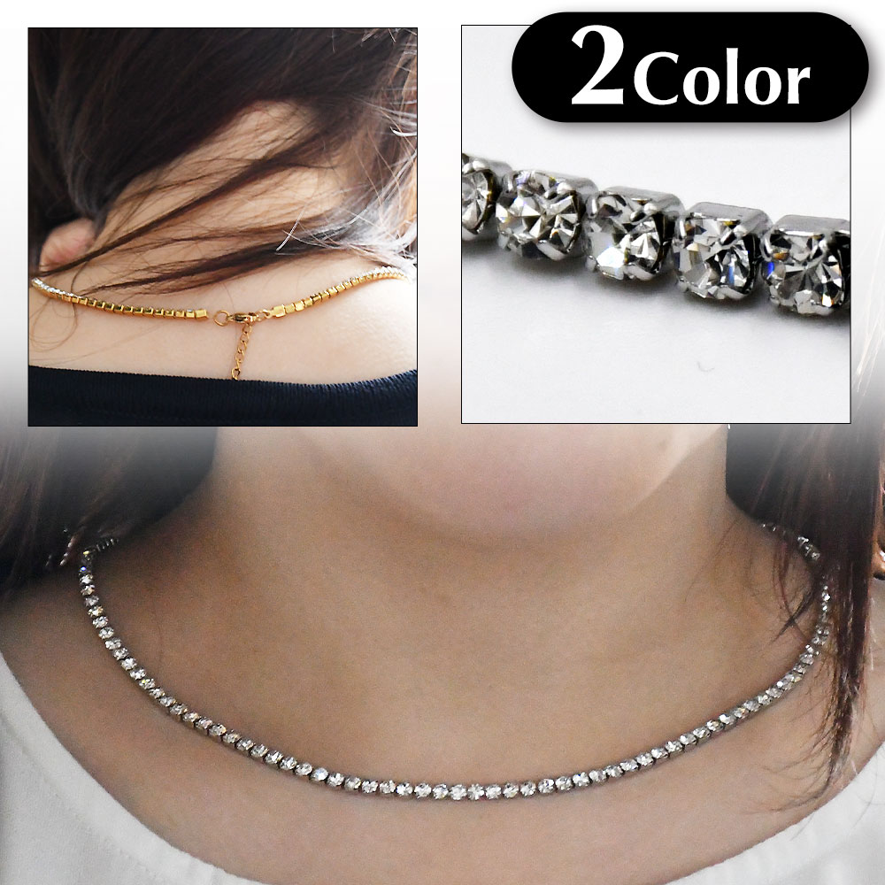 楽天市場】ラインストーン ショート ネックレス レディース ジルコニア