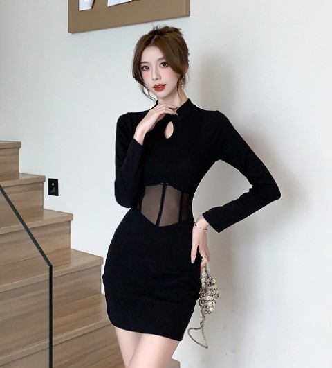 楽天市場】タイトワンピース ミニワンピース ワンピース 長袖 セクシー