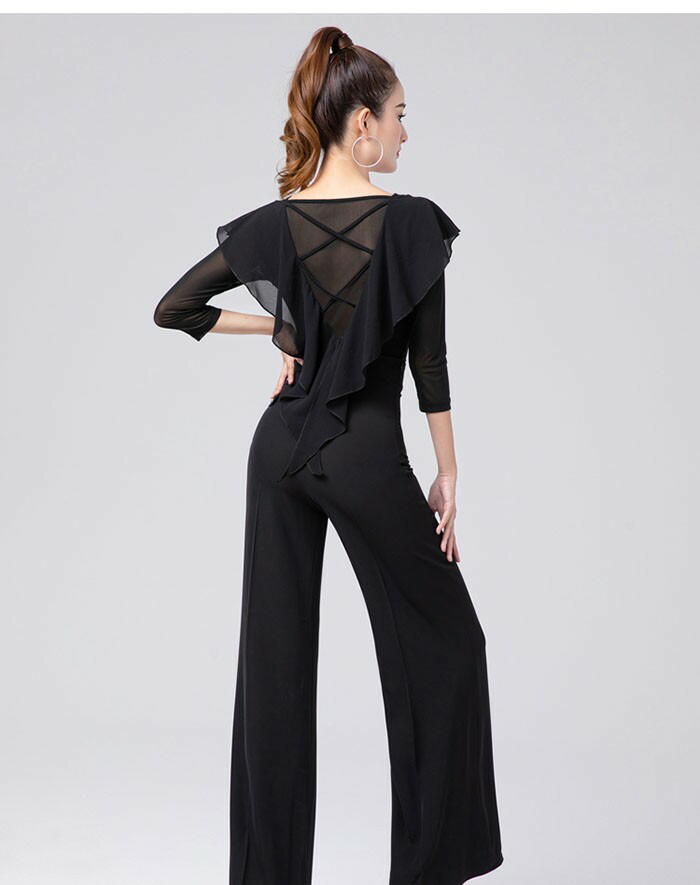 社交ダンス レッスンウェア 黒と青のグラデーションSサイズ 社交ダンス