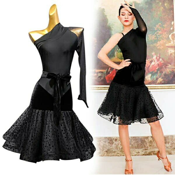 楽天市場】社交ダンス 社交ダンス衣装 ラテンドレス 袖付き 肩出し