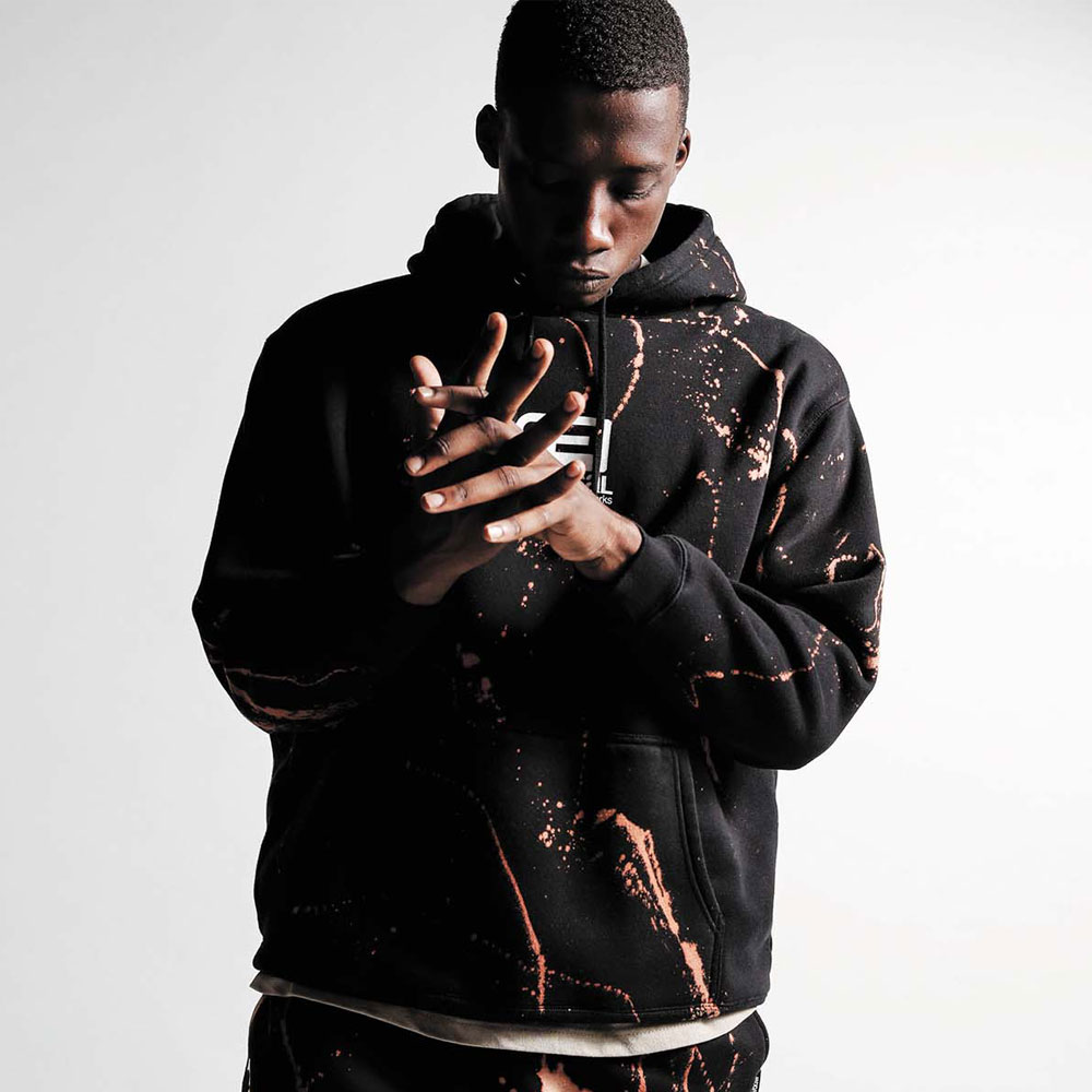 ERL パーカー L タオル地 勾玉デザイン ブラック フーディ ユーズド