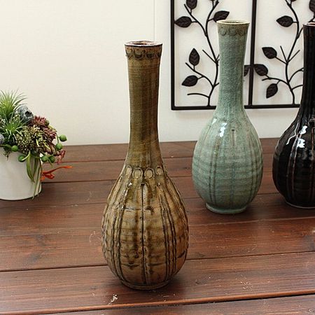 楽天市場】手造り 鶴首花瓶(黄瀬戸貫入入り)(和食器 花器 花瓶