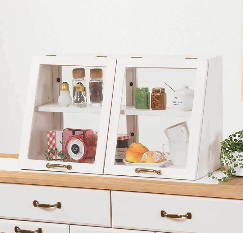 楽天市場】ミニ食器棚 完成品 2段 卓上 カウンター上 ロータイプ 低い