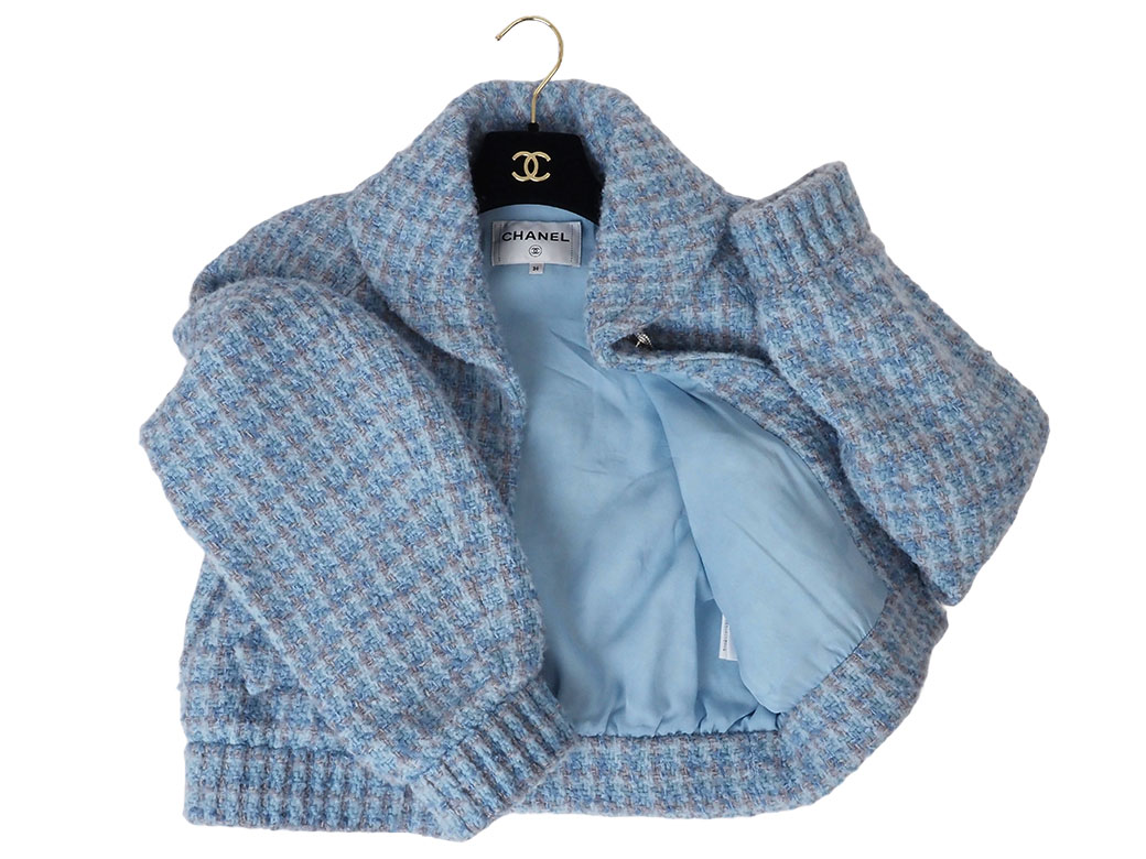 CHANEL ブルーグレー系ツイード スカート 秋冬 フランス製 CHANEL