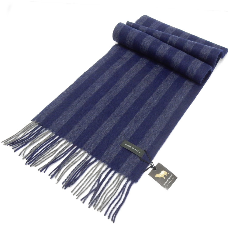 楽天市場】マフラー ラムウール100％ 紺×グレー ストライプ メール便可