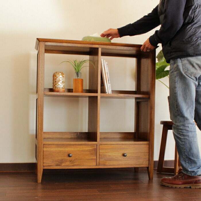 楽天市場】アジアン家具 木製 チーク家具 無垢 本棚 ブックシェルフ