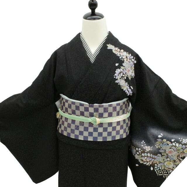 楽天市場】【中古】 訪問着 リサイクル 着物 正絹 袷 黒 辻が花 銀通し