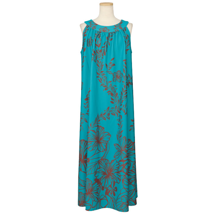 ハワイアン 珊瑚柄 海辺 ワンピース 青 ハワイアン 珊瑚柄 海辺