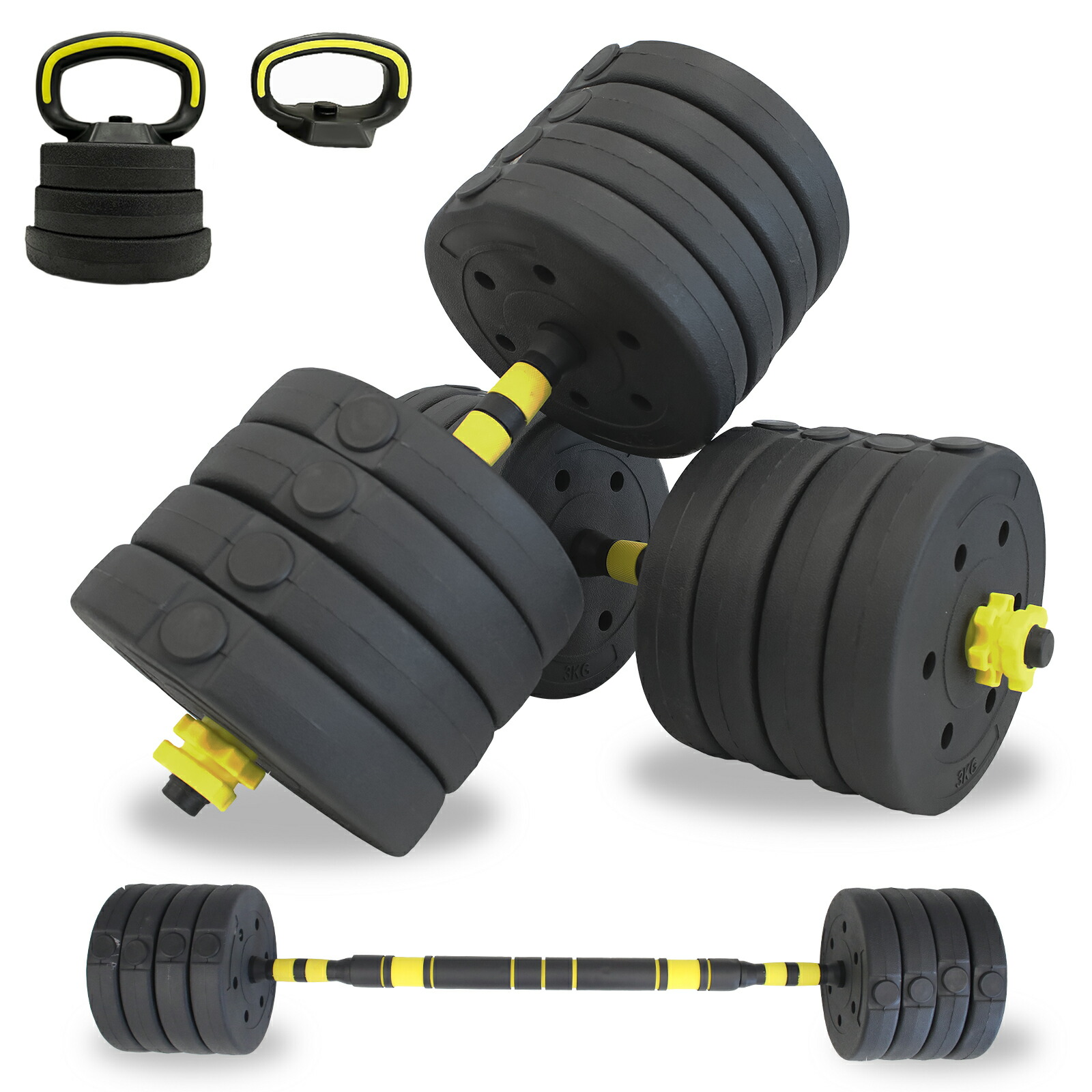 合計50kg／バーベルにもなる【角型ダンベル】25kg×2個セット 可変式