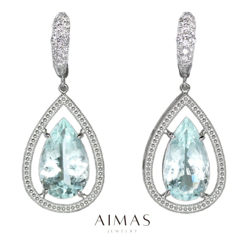 PT900 アクアマリン ダイヤモンド 6連 ピアス 片側 半ペア PT900