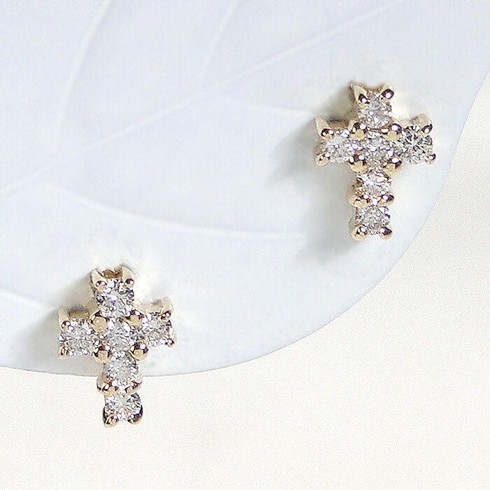 楽天市場】K18YG【0.08ct】クロス ダイヤモンド ピアス18金 ダイヤ