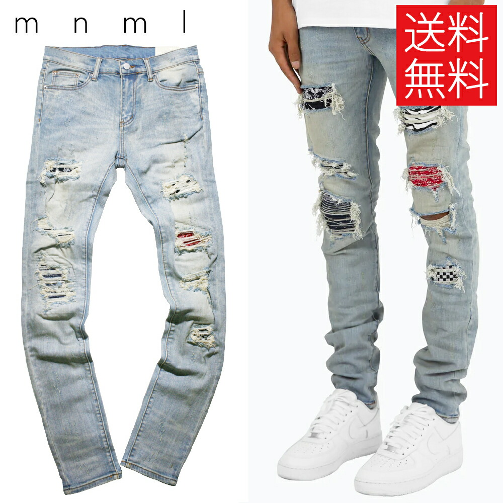 楽天市場】【送料無料】mnml X214 リペア スキニー デニム パンツ