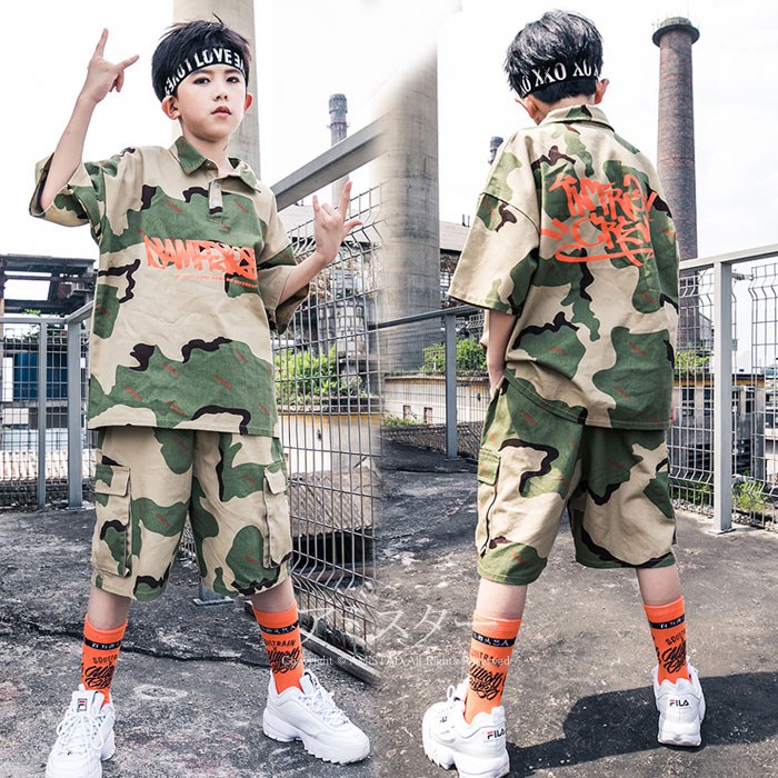 楽天市場】人気迷彩柄 ダンス衣装 迷彩トップス 半袖 ハーフパンツ