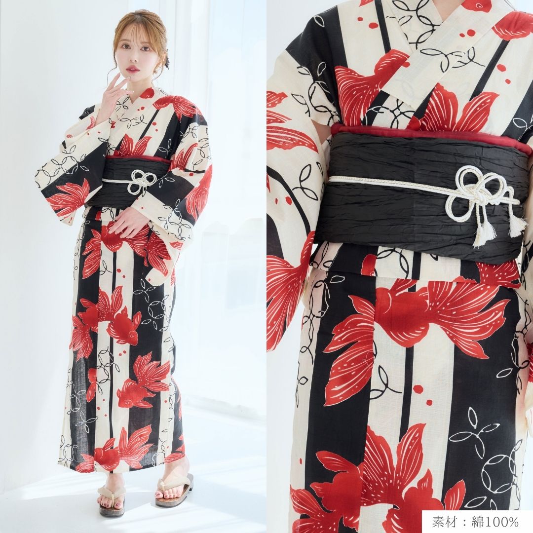 うらん岡重 金魚浴衣 背面居敷当て付き仕立て レース三重紐付き うらん