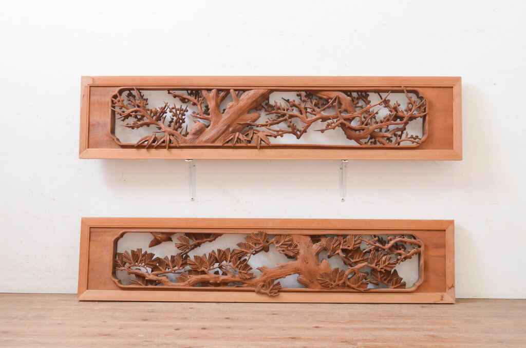 楽天市場】▽現状販売▽ アンティーク建具 両面彫刻欄間 2枚 セット