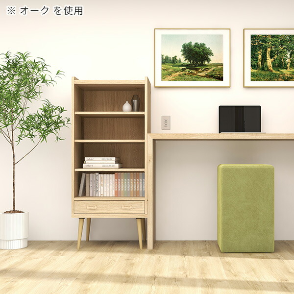 送料込み)キャビネット 引き出し付き 本棚 木製 白 脚付き 日本製 送料
