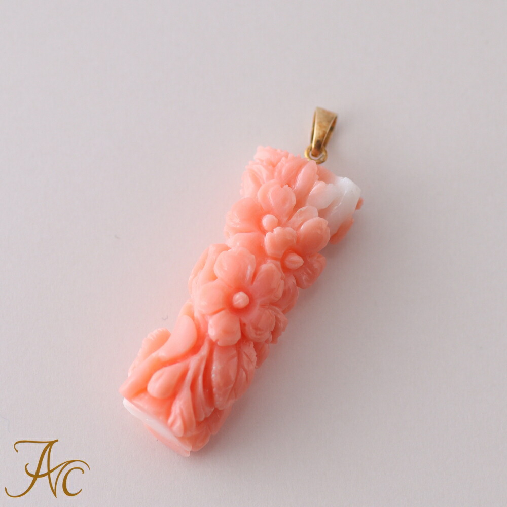 楽天市場】≪1年保証付き≫ピンク珊瑚＜両面彫り＞K18 シンプル 差し色