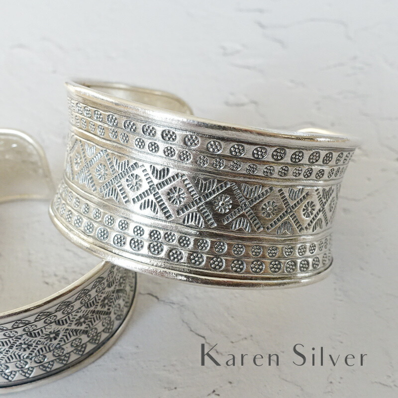 楽天市場】ワイド花スタンプ カレンシルバーバングル シルバー950 幅広