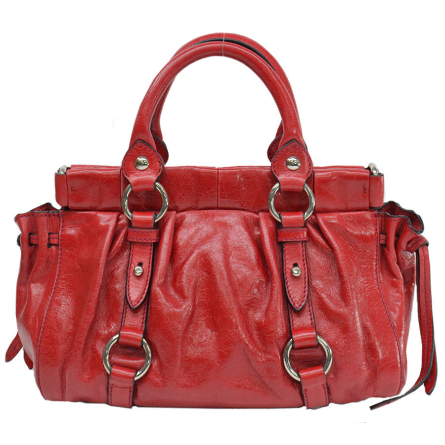 楽天市場】ミュウミュウ MIUMIU バッグ レッドxシルバー レザーx金属