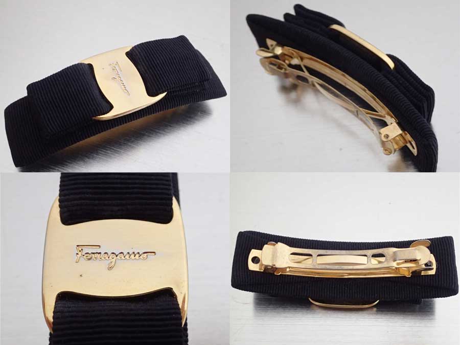 サルヴァトーレフェラガモ ヴァラリボン バレッタ ゴールド ブルー